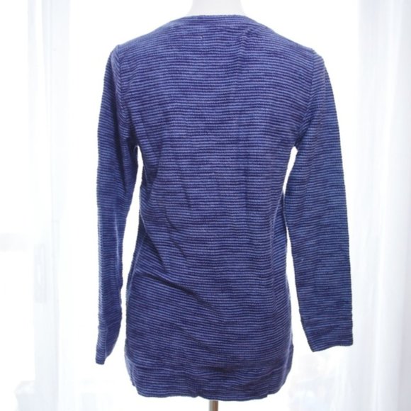 Blue Striped High Low Cotton Blend Casual Sweater - Picture 4 of 7
